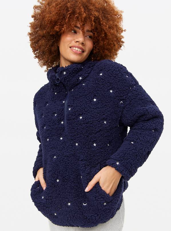 Navy Star & Moon Quarter-Zip Borg Fleece  M