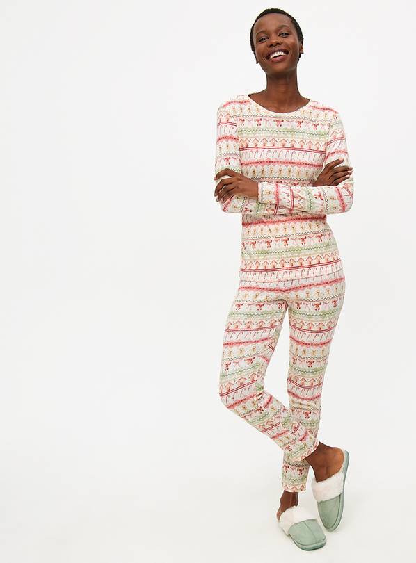 Cream Festive Fair Isle Printed Long Sleeve Pyjamas S