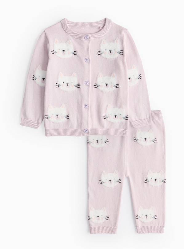 Lilac Cat Print Knitted Cardigan & Leggings Set 9-12 months