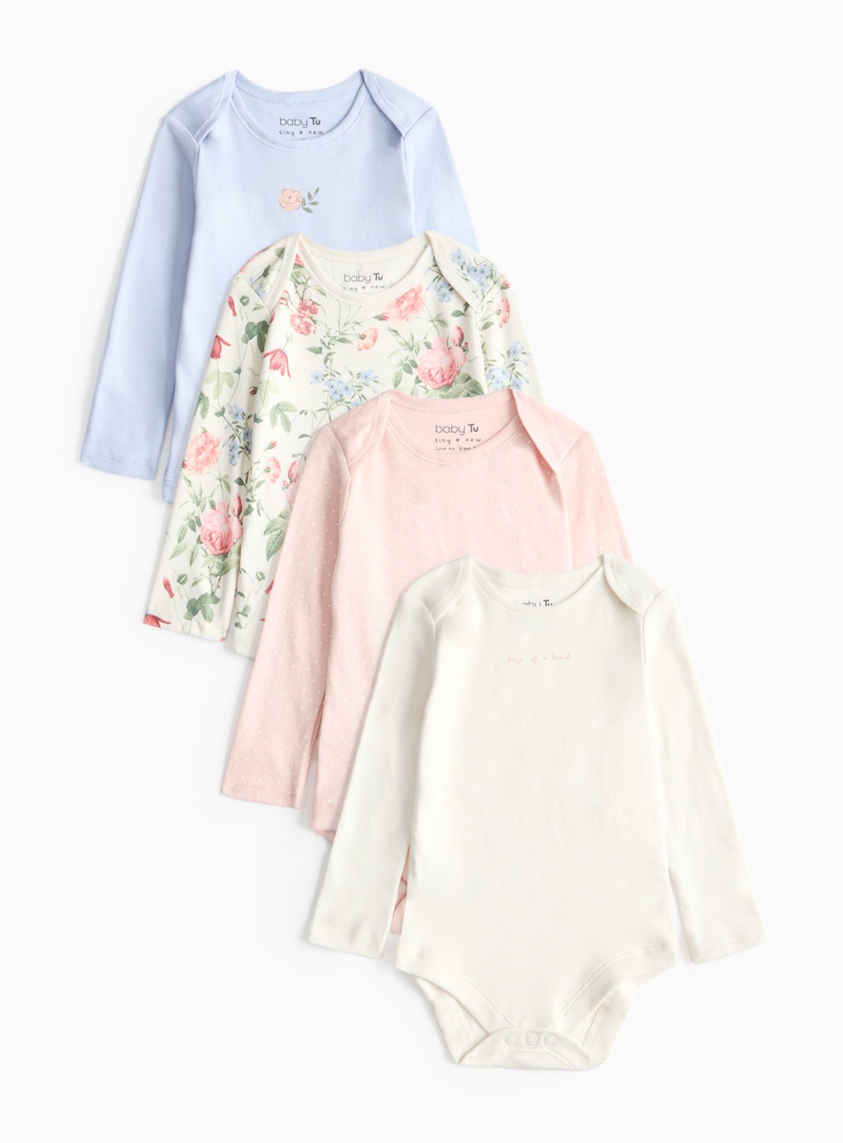 Floral Plain Long Sleeve Bodysuit 4 Pack 3-6 months