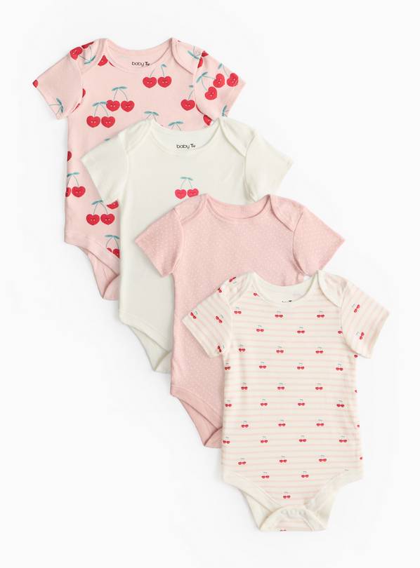 Pink Cherry Print Bodysuit 4 Pack Up to 3 mths