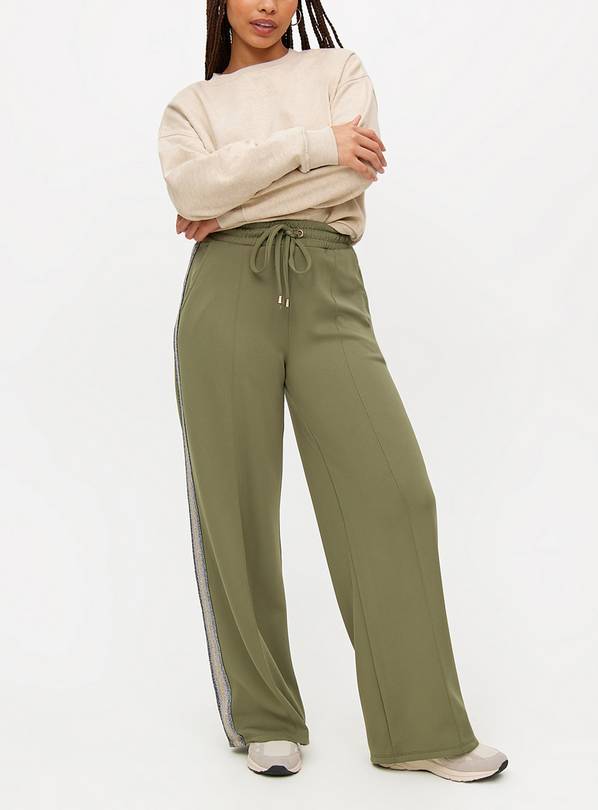 Khaki Straight Leg Glitter Side Stripe Joggers 12