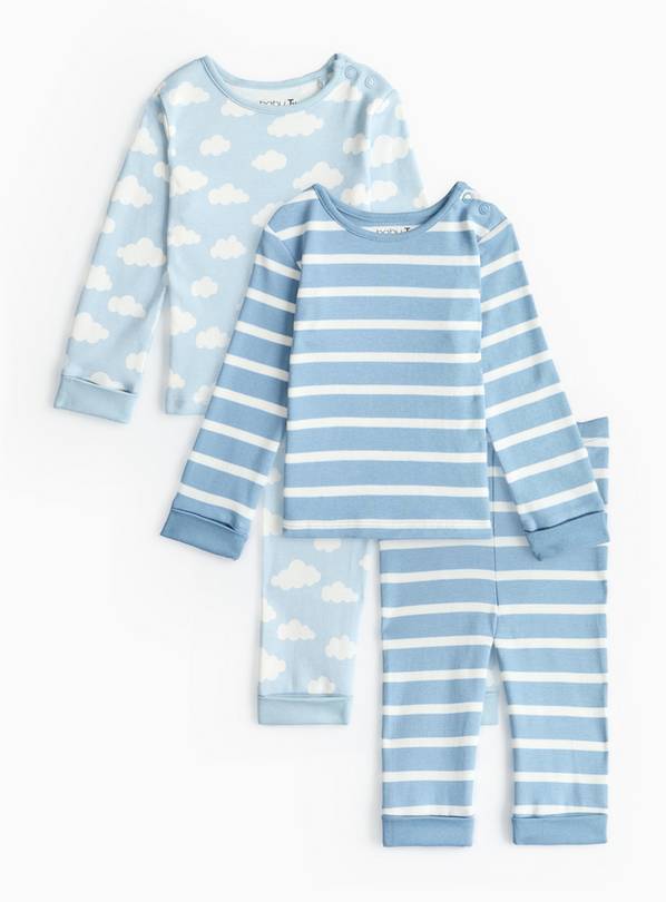 Blue Cloud & Stripe Print Pyjama Set 2 Pack 6-9 months