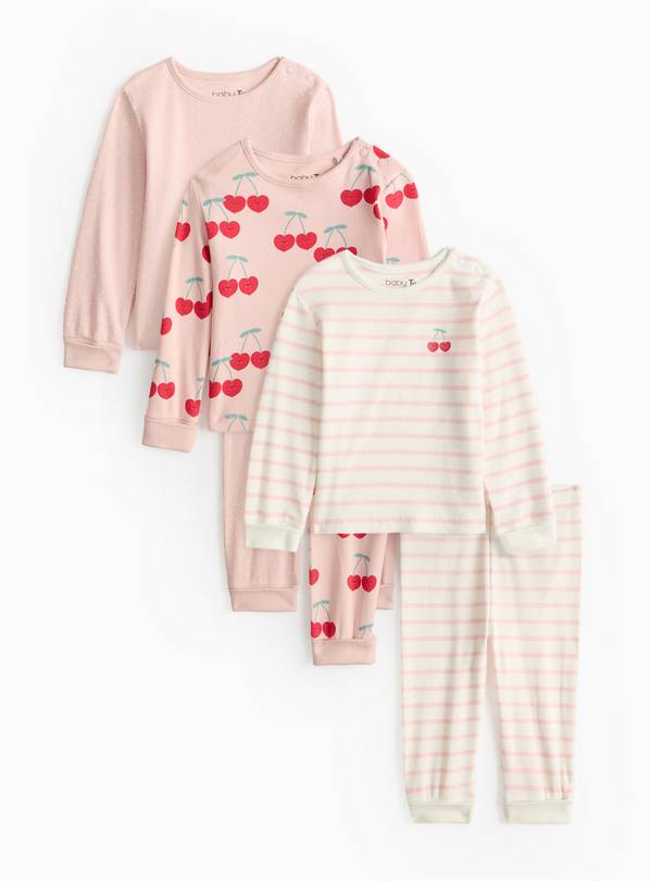 Pink Cherry Print Pyjama Set 3 Pack  Up to 3 mths