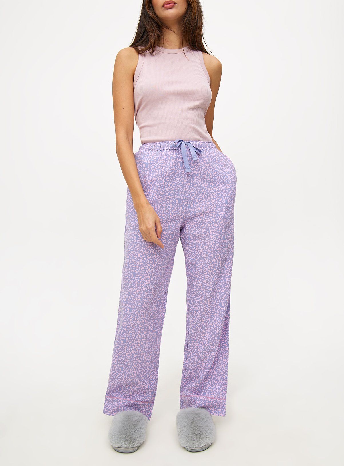 Lilac Leopard Print Woven Pyjama Bottoms 14