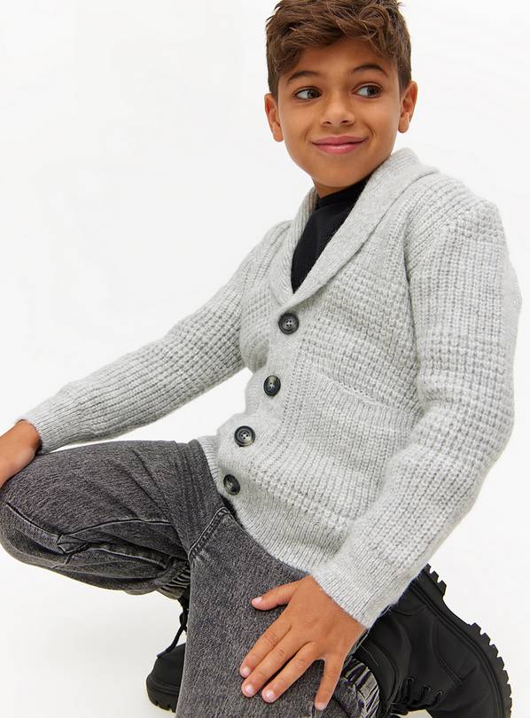 Grey Knitted Shawl Collar Cardigan  13 years