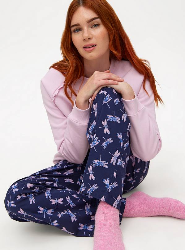 Pink Sweatshirt & Dragonfly Print Pyjama Bottoms Set 12