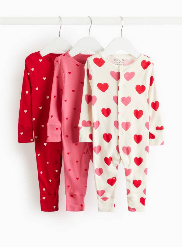 Tu Grow With Me Heart Print Sleepsuits 3 Pack 3-6 months