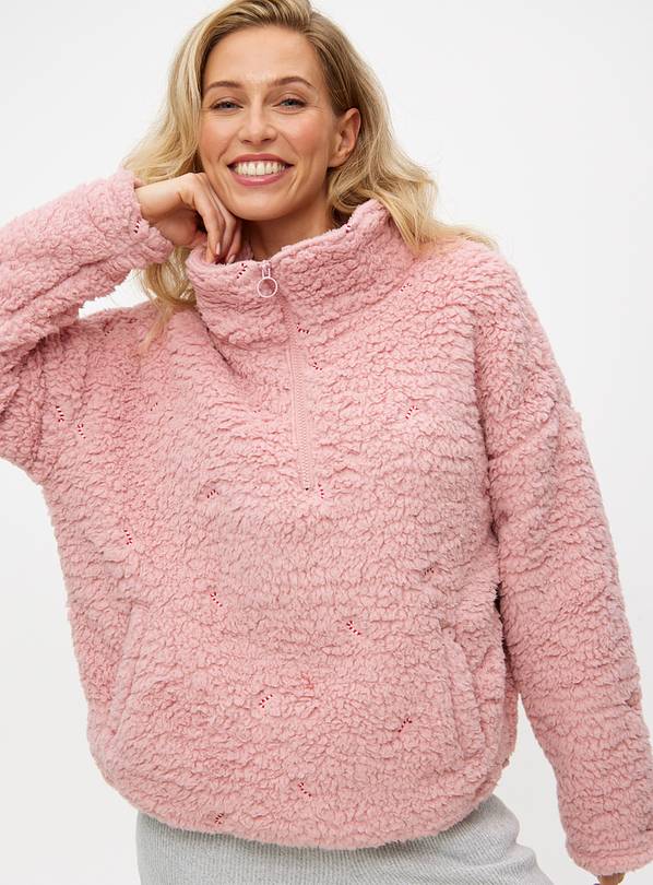 Pink Candy Cane Embossed Borg Pyjama Top XXL