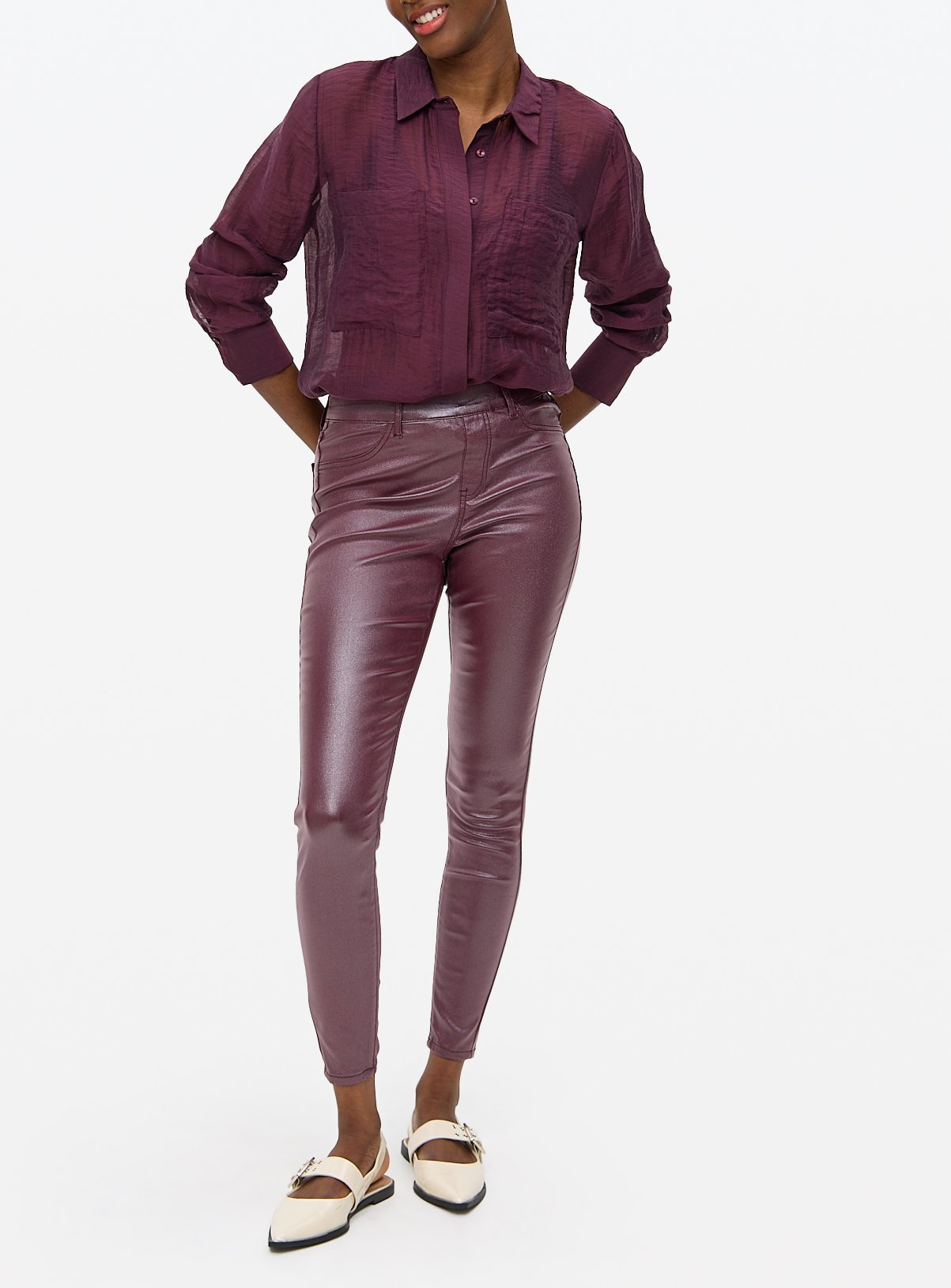 Berry Red Metallic Shimmer Jeggings 20