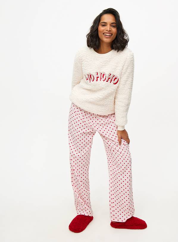 Christmas Slogan Borg Fleece & Pink Spot Print Pyjamas 12