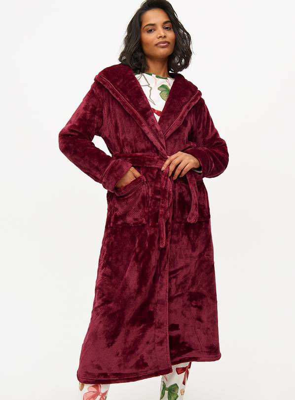 Buy Plum Plush Fleece Hooded Dressing Gown L null Tu