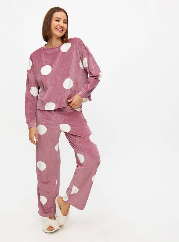 Plum Spot Print Slinky Long Sleeve Pyjamas XXL