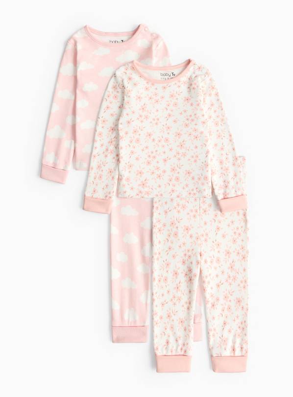 Pink Cloud & Floral Print Pyjama Set 2 Pack 9-12 months