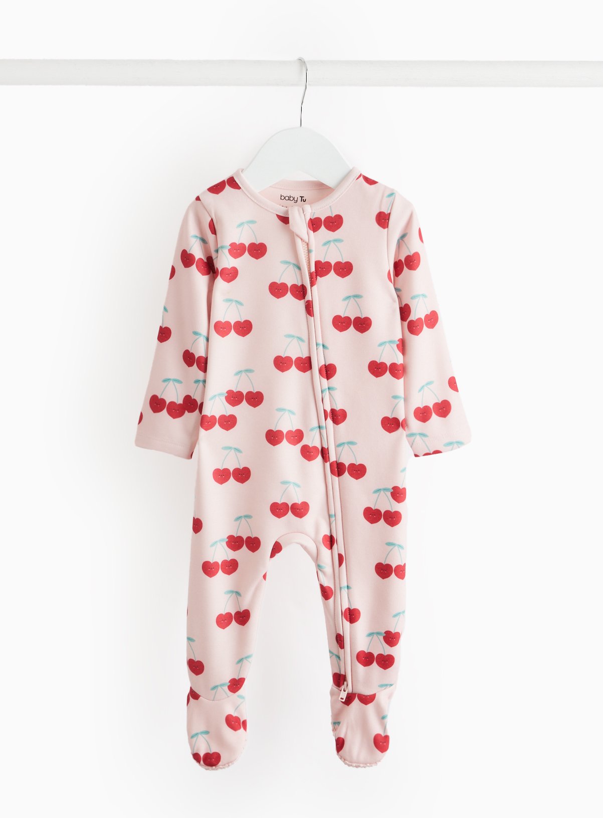 Pink Cherry Print Fleece Lined Sleepsuit 3-6 months