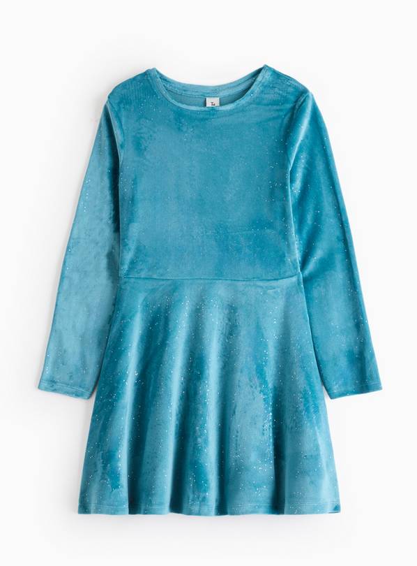 Turquoise Sparkle Velour Long Sleeve Dress 11 years