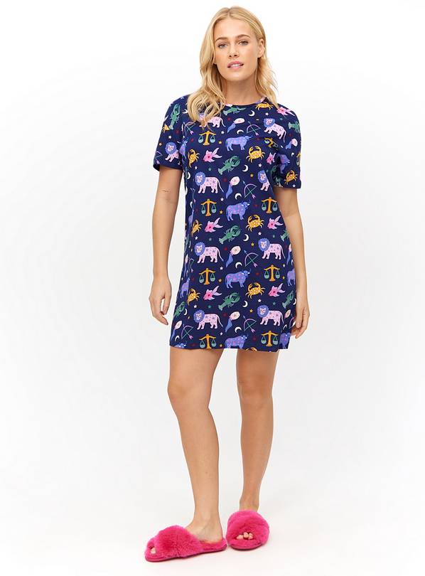 Navy Zodiac Sign Printed Nightdress M