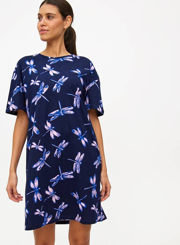 Navy Dragonfly Print Short Sleeve Nightdress M