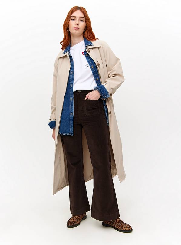 Brown Corduroy Relaxed Flared Trousers 16L