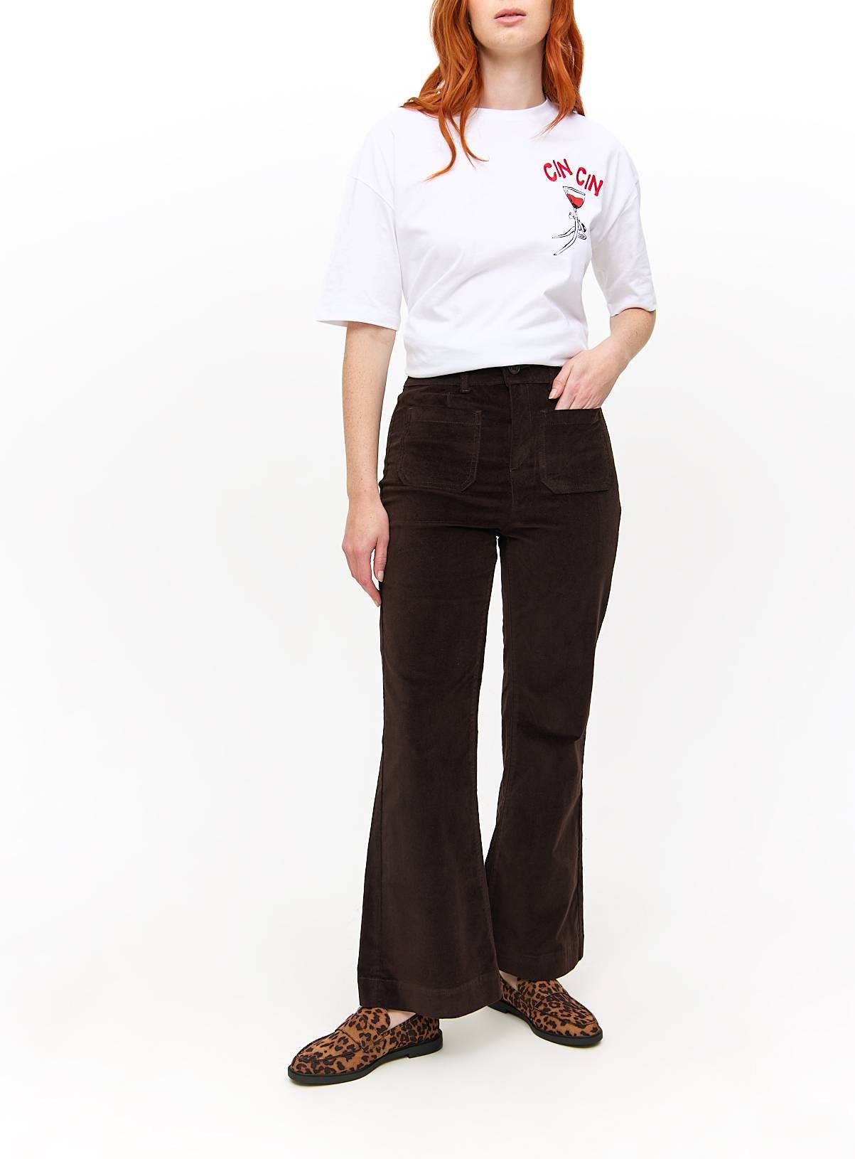 Brown Corduroy Relaxed Flared Trousers 12S - Image 2
