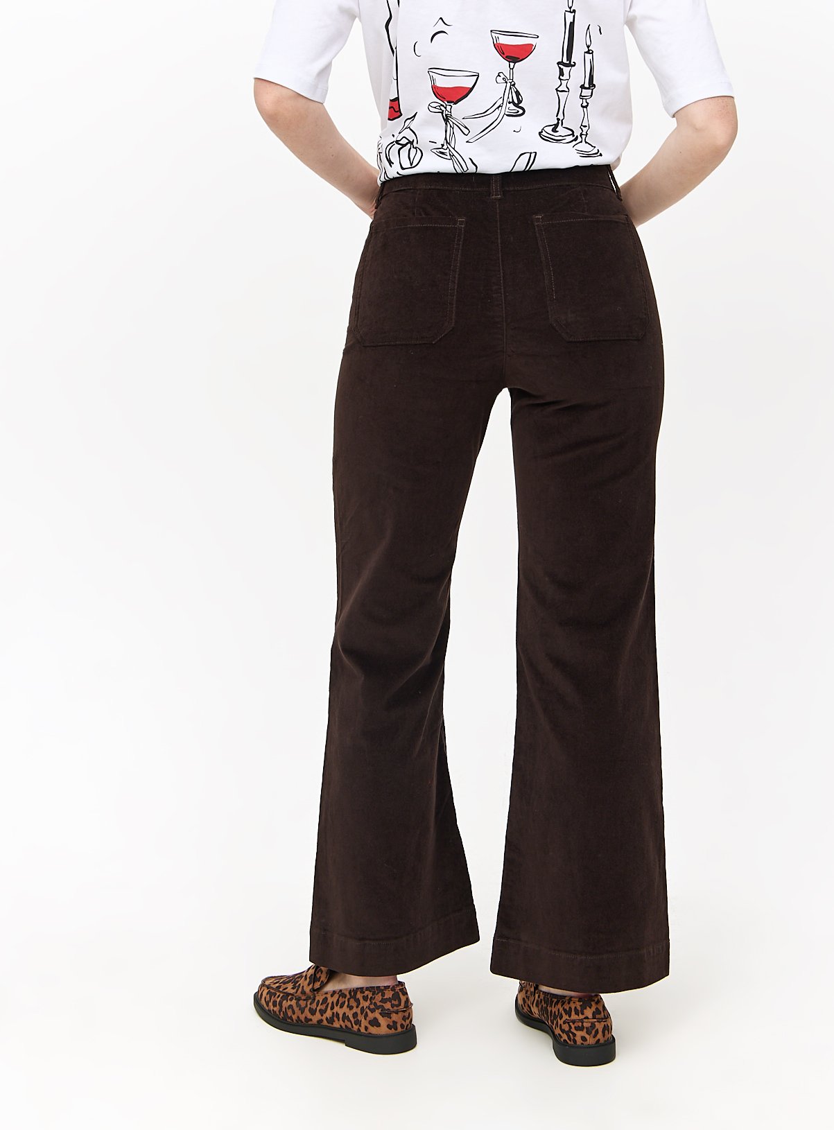 Brown Corduroy Relaxed Flared Trousers 12S - Image 4 thumbnail