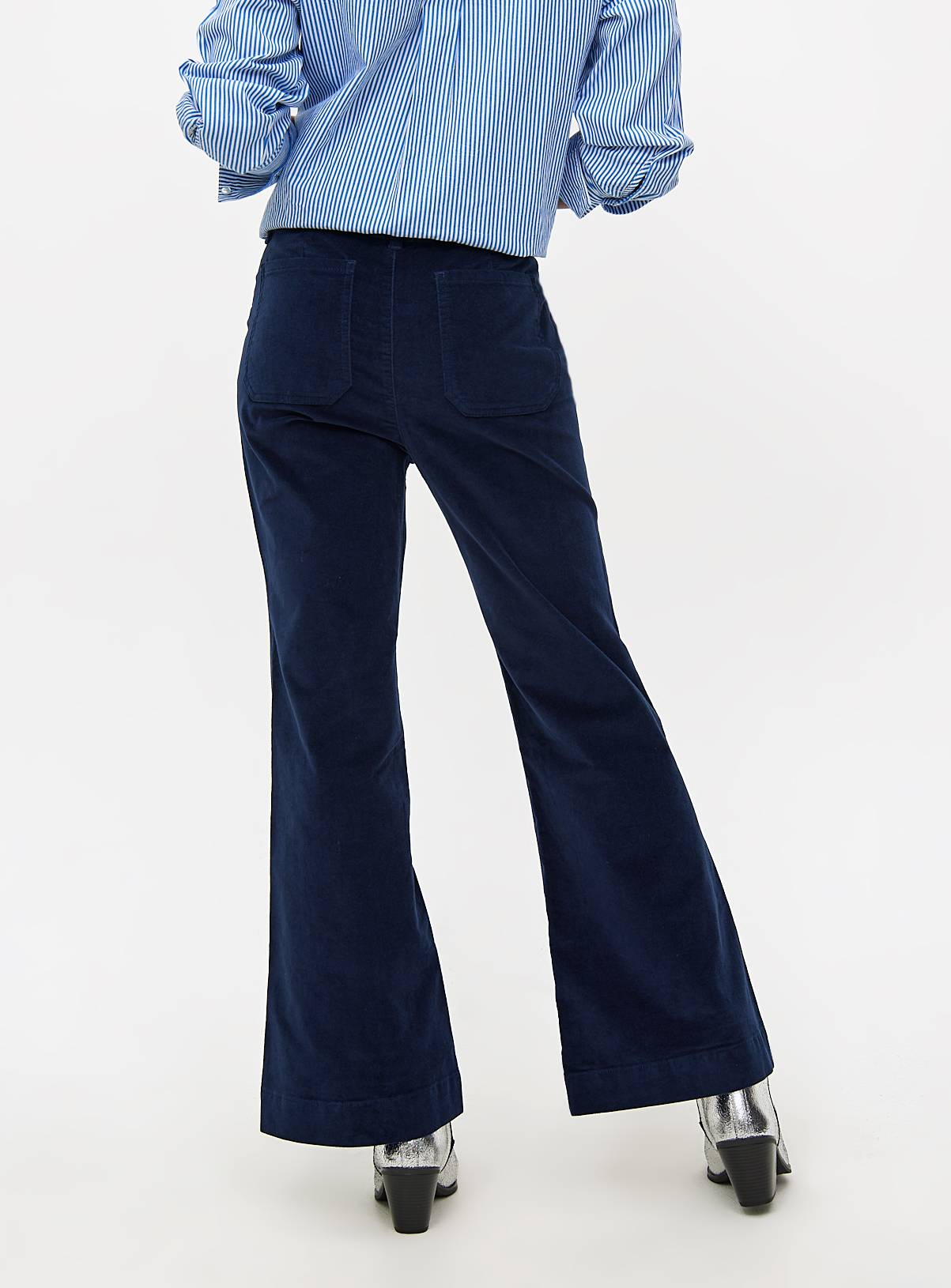 Navy Corduroy Relaxed Flared Trousers 20L - Image 4