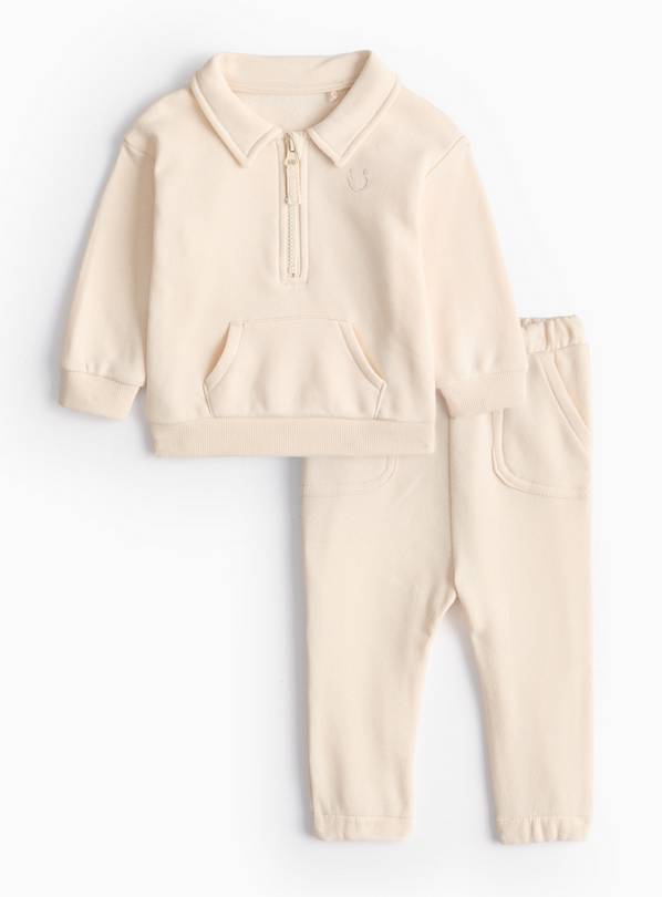 Cream Quarter-Zip Sweatshirt & Leggings Set 9-12 months