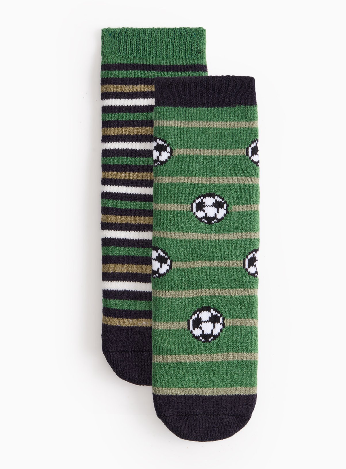 Green Football Thermal Terry Slipper Socks 2 Pack 6-8.5