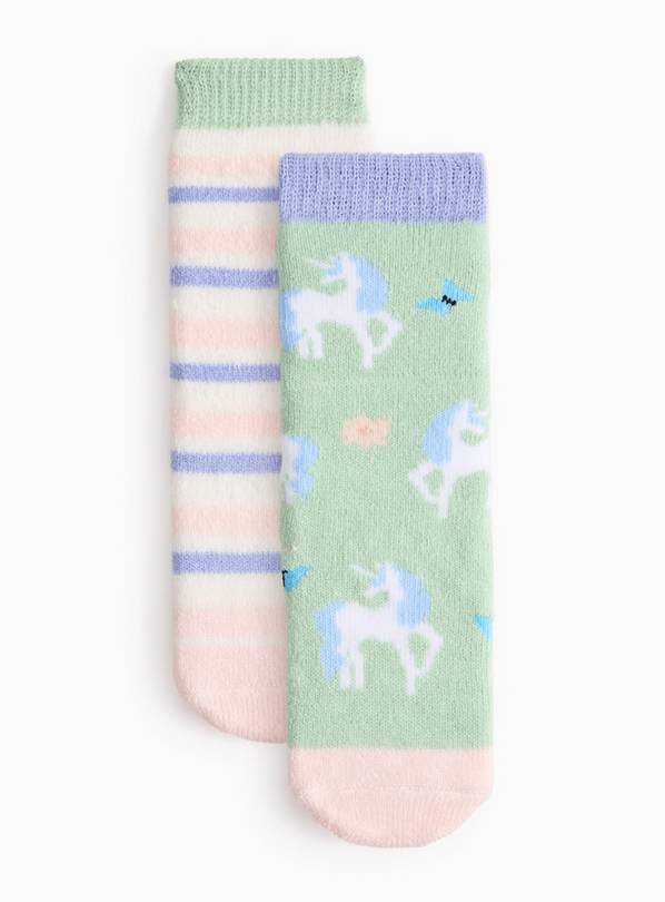 Pastel Unicorn Thermal Slipper Socks 2 Pack 3-5.5