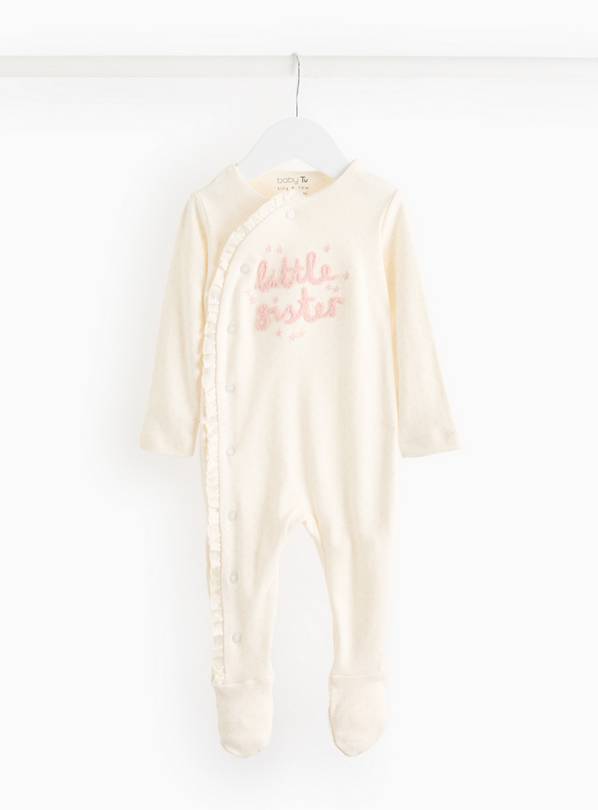 Little Sister Frill Cream Long Sleeve Sleepsuit Up to 1 mth