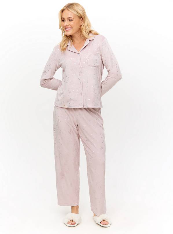 Pink Foil Star Slinky Fleece Traditional Christmas Pyjamas XL