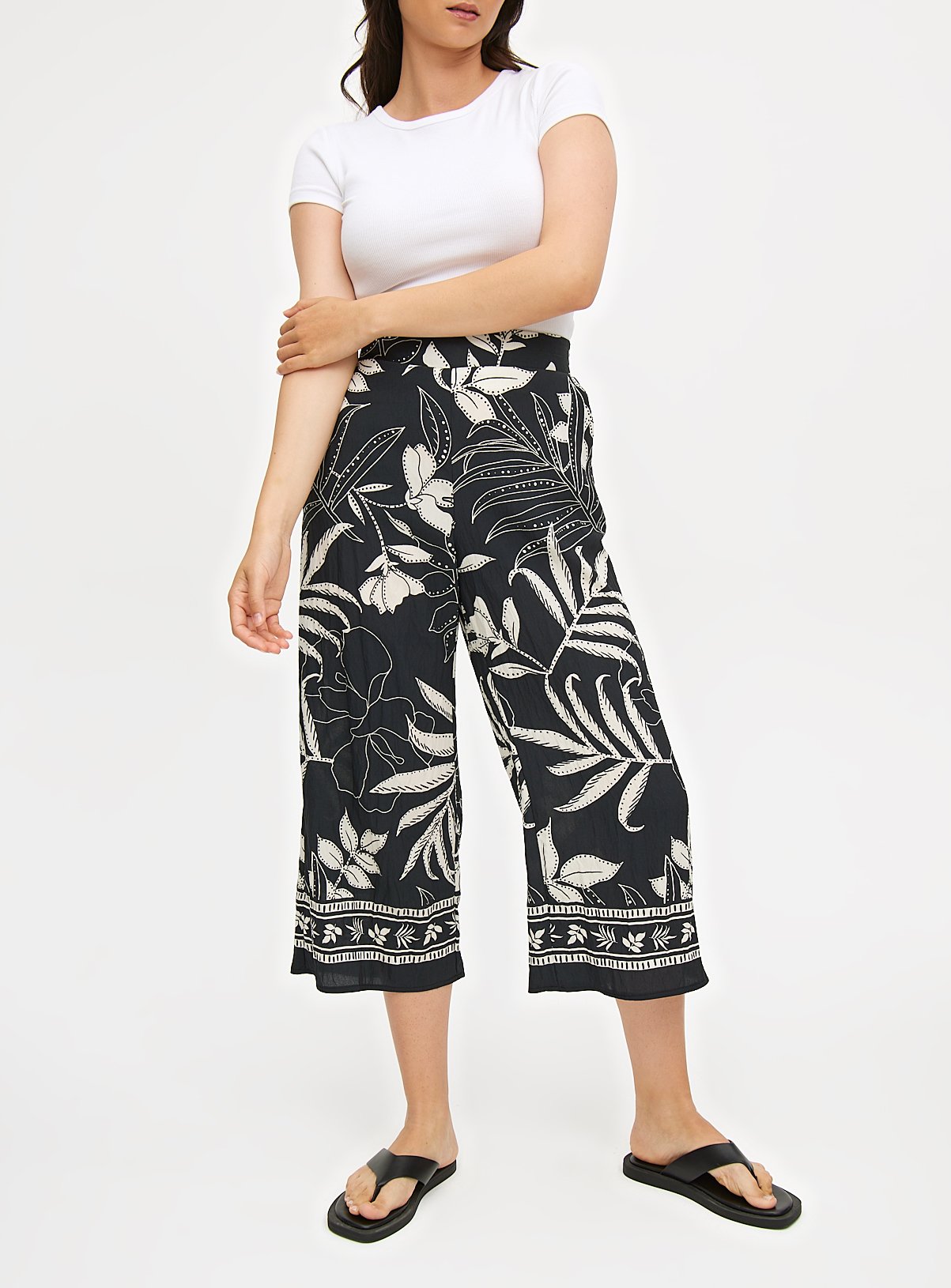 Mono Floral Border Print Cropped Trousers 8 - Image 1 thumbnail