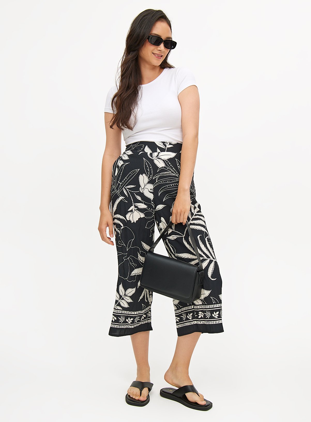 Mono Floral Border Print Cropped Trousers 8 - Image 3 thumbnail