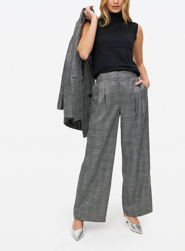 Grey Check Sparkle Straight Leg Co-ord Trousers 20R