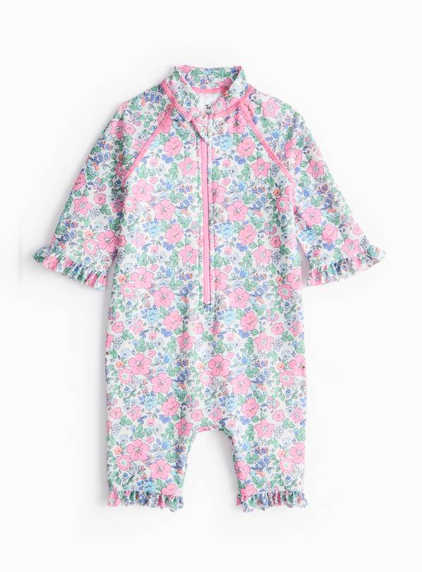 Pink Floral Print Sunsuit  3-6 months