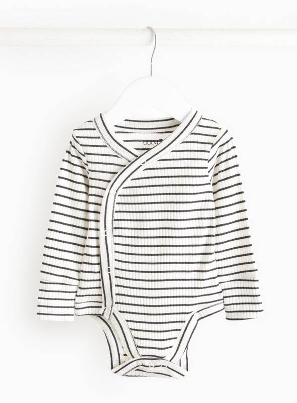 Cream Stripe Ribbed Wrap Front Bodysuit 6-9 months