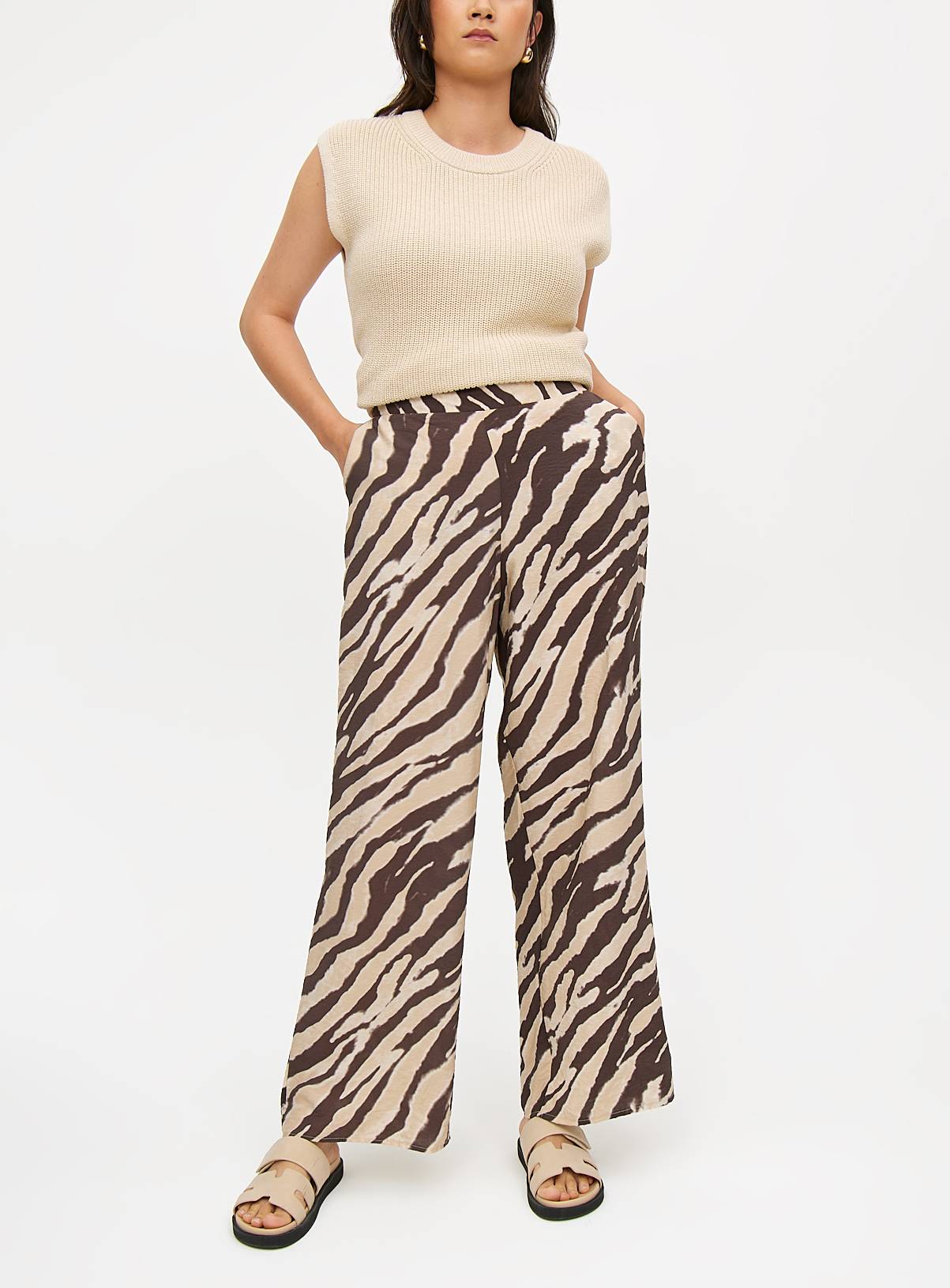 Brown Zebra Print Wide Leg Trousers 18 - Image 1