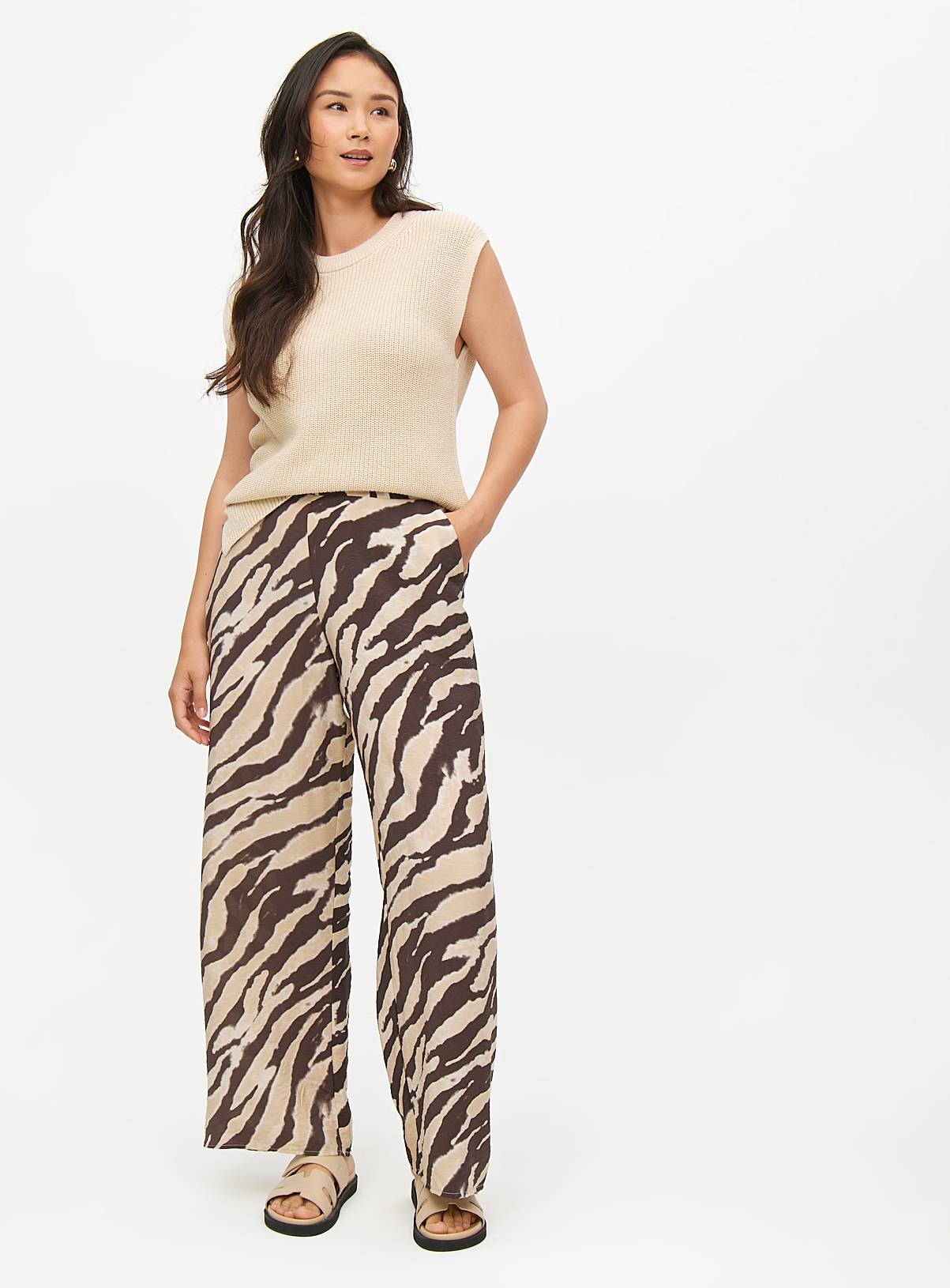 Brown Zebra Print Wide Leg Trousers 18 - Image 2