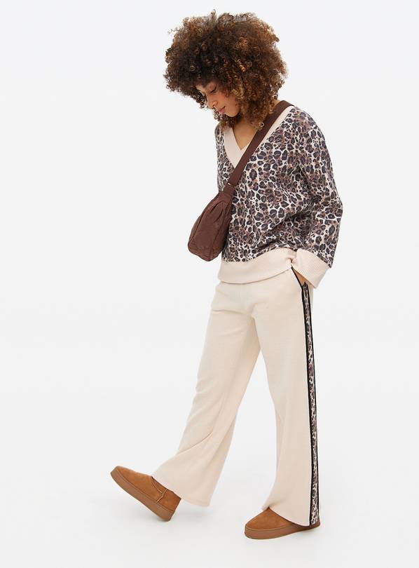 Beige Leopard  Side Stripe Co-ord Joggers  M