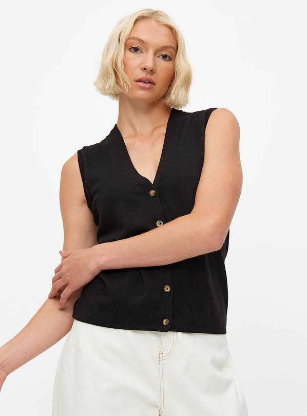 Black Button-Through Knitted Vest Top 8