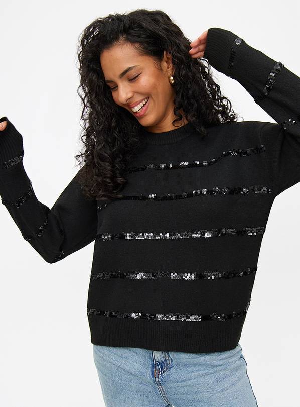 Black Sequin Stripe Knitted Jumper 24