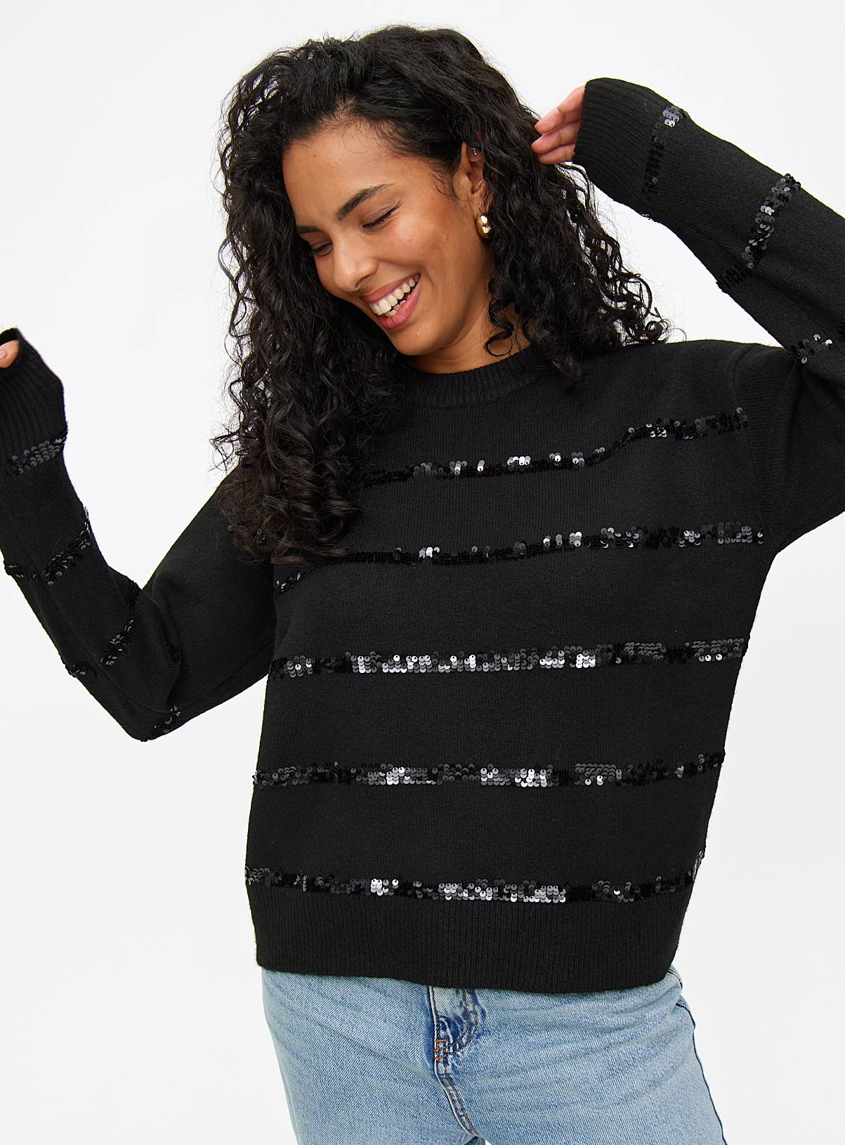 Black Sequin Stripe Knitted Jumper 18 - Image 1
