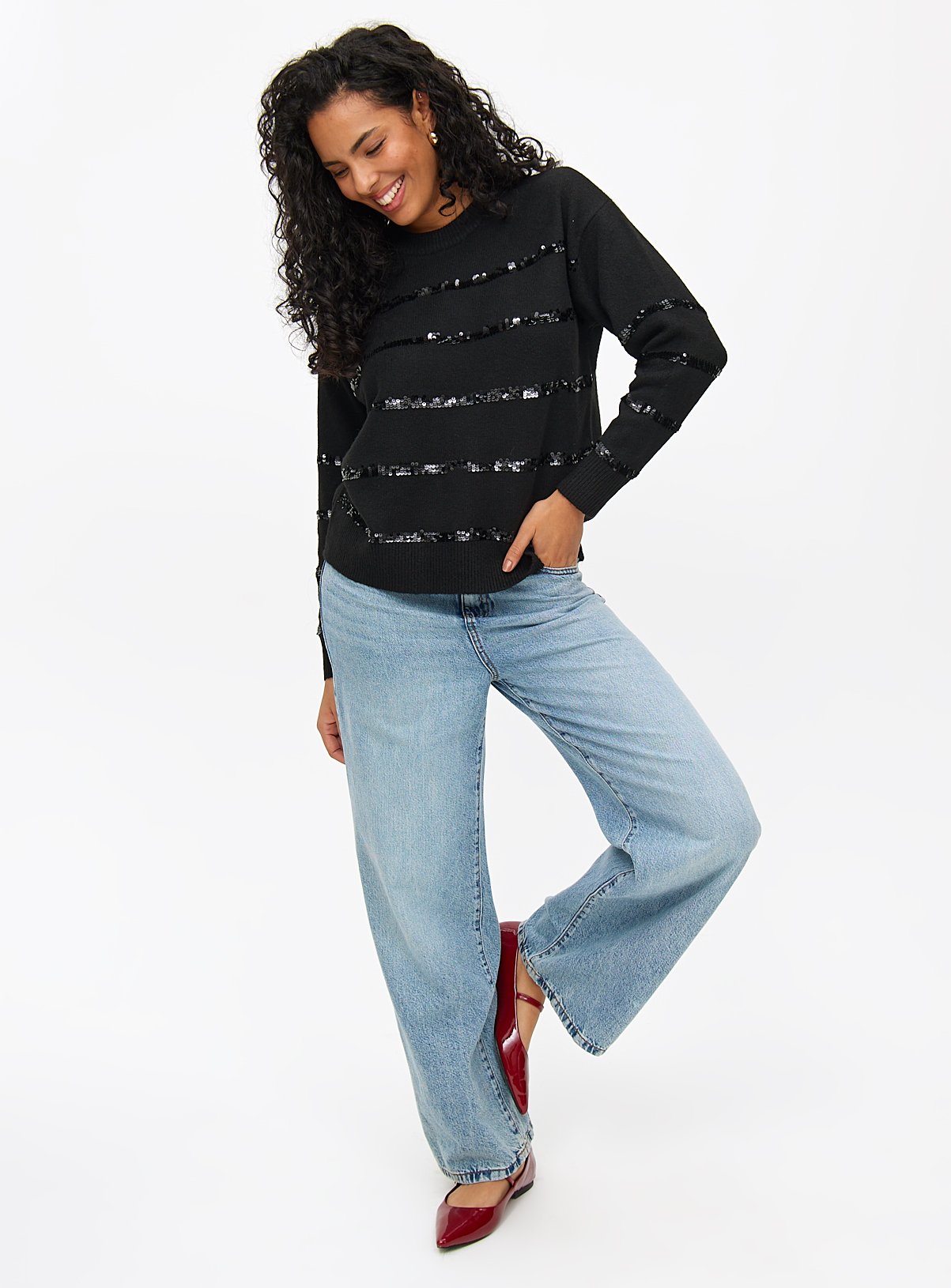 Black Sequin Stripe Knitted Jumper 18 - Image 2 thumbnail