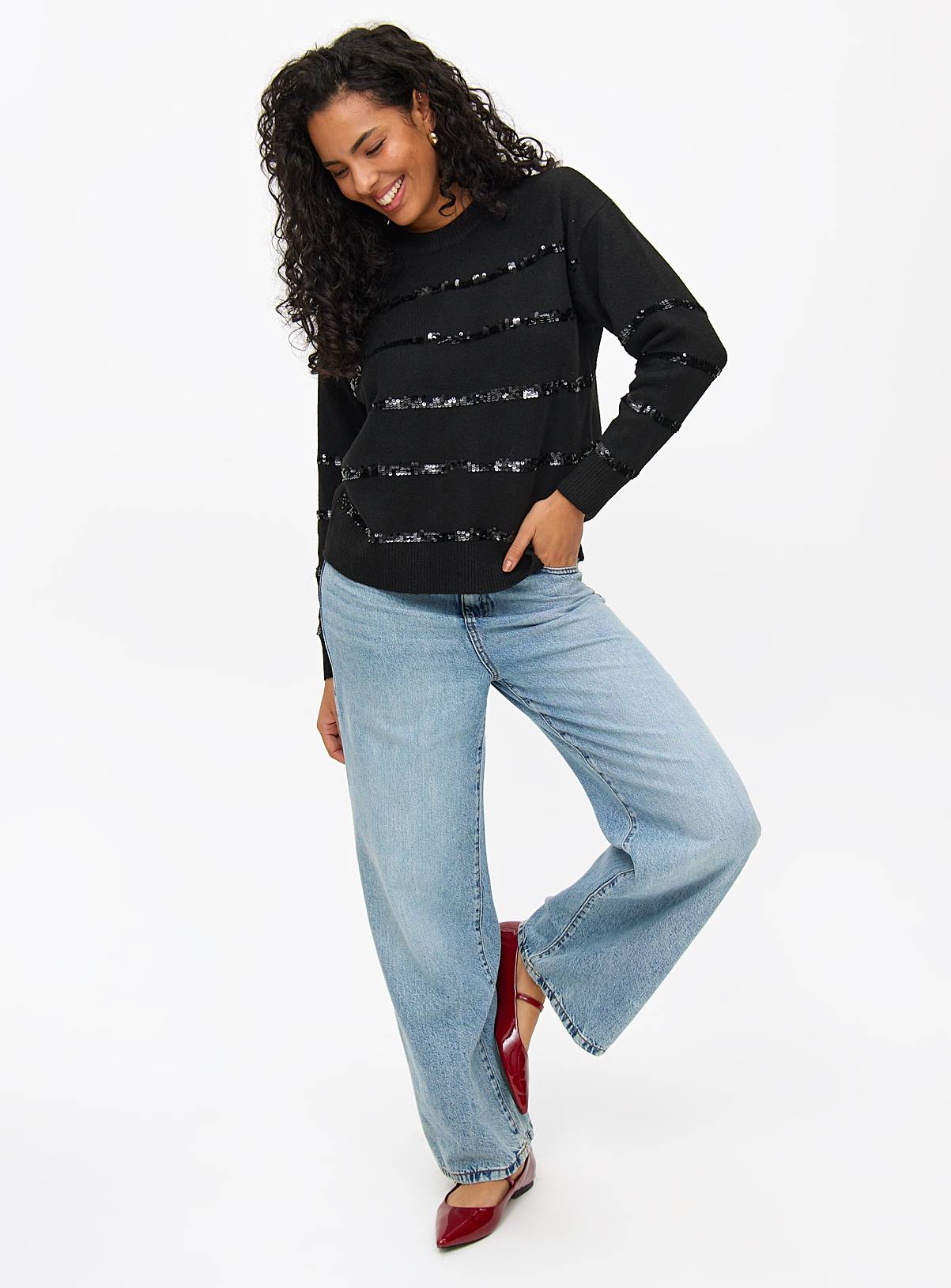 Black Sequin Stripe Knitted Jumper 18 - Image 2