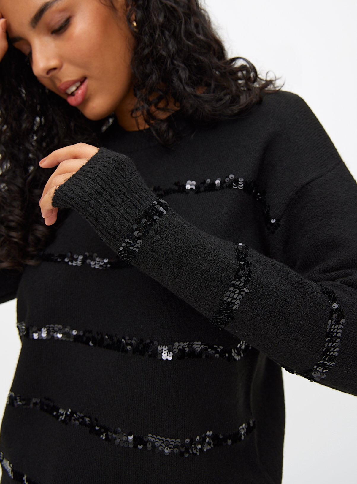 Black Sequin Stripe Knitted Jumper 18 - Image 3 thumbnail