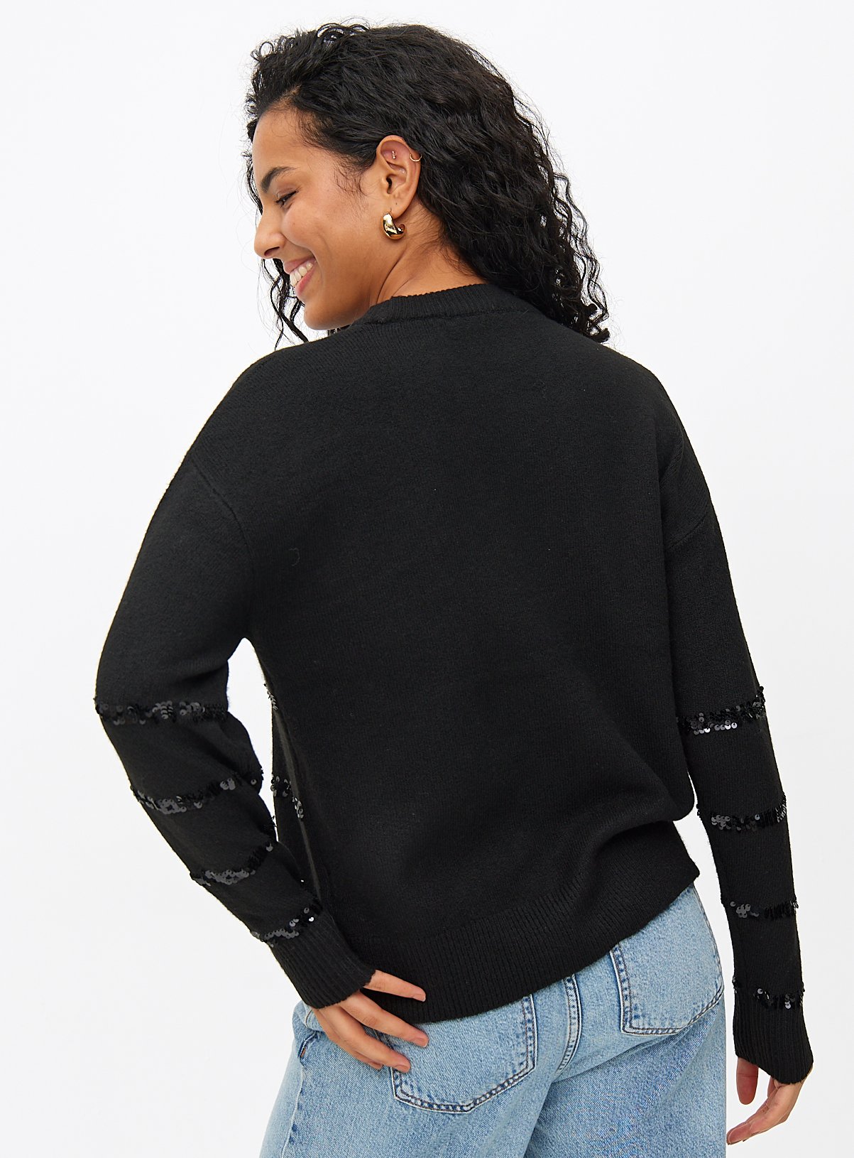 Black Sequin Stripe Knitted Jumper 18 - Image 4 thumbnail