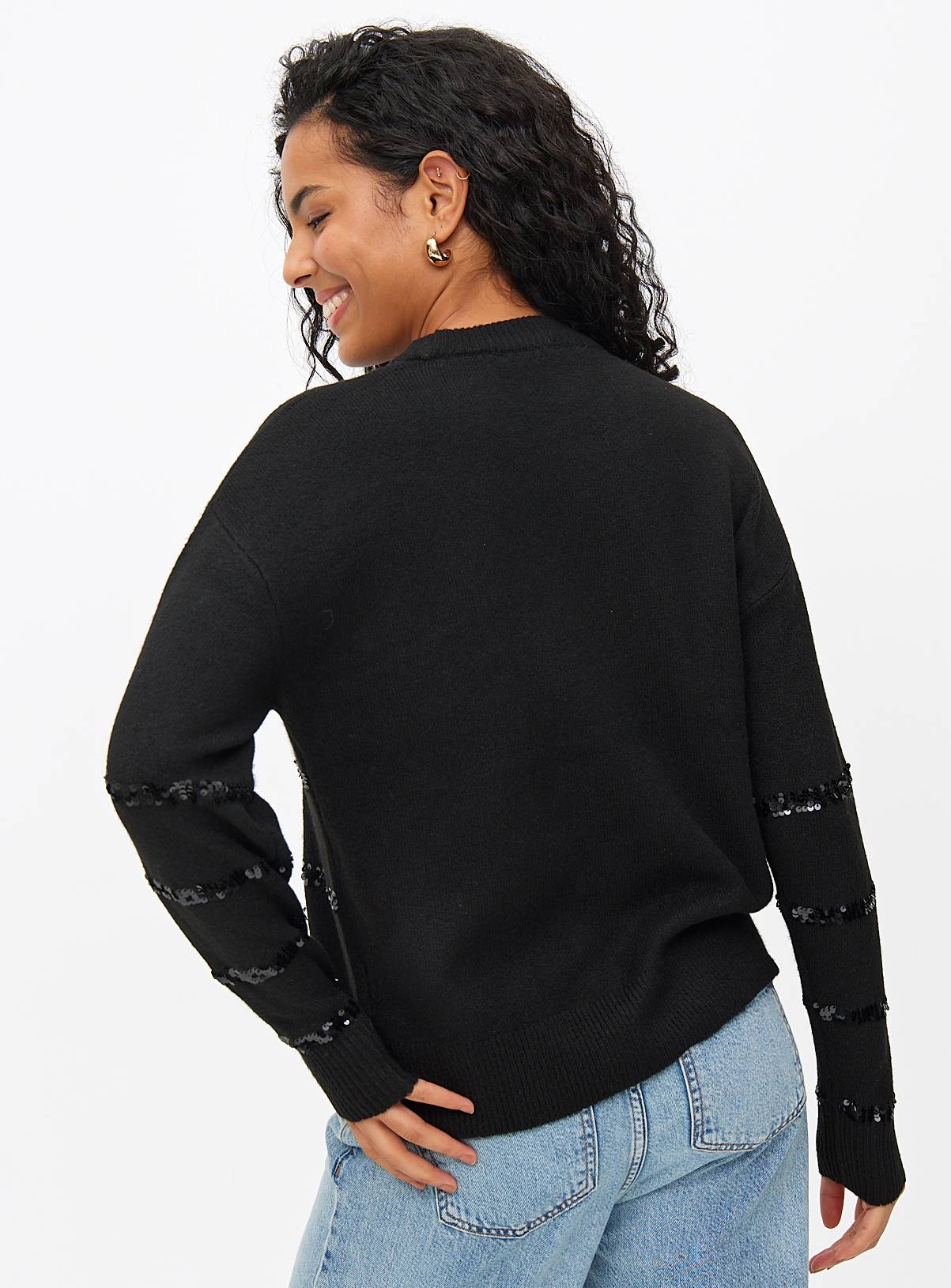 Black Sequin Stripe Knitted Jumper 18 - Image 4