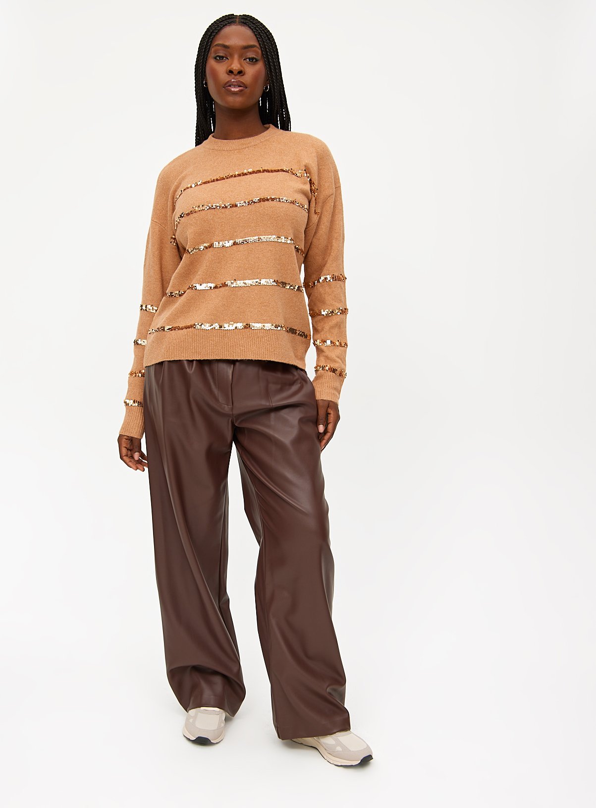 Tan Sequin Stripe Knitted Jumper 18 - Image 2 thumbnail