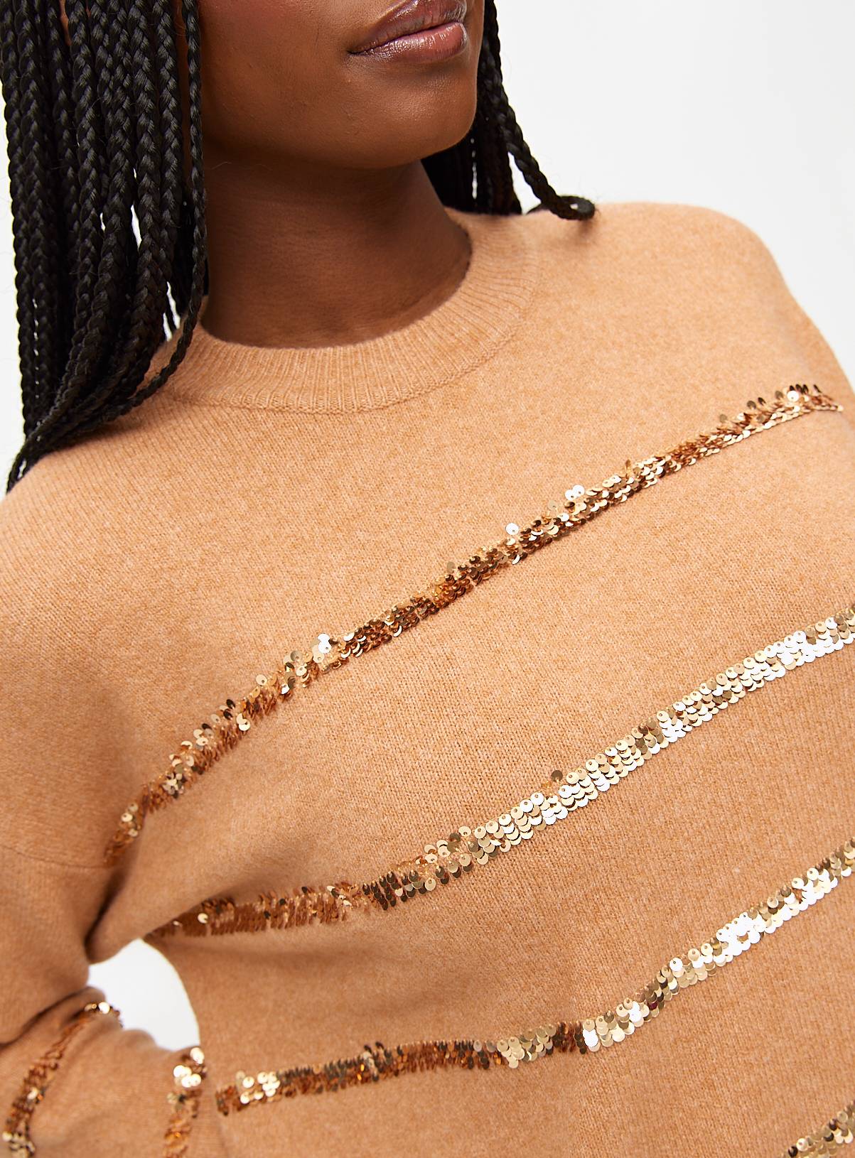 Tan Sequin Stripe Knitted Jumper 18 - Image 3