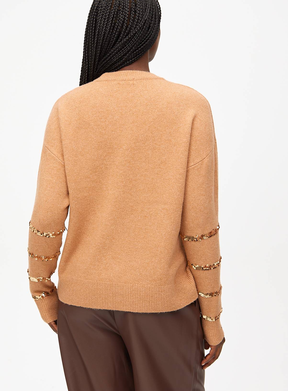 Tan Sequin Stripe Knitted Jumper 18 - Image 4